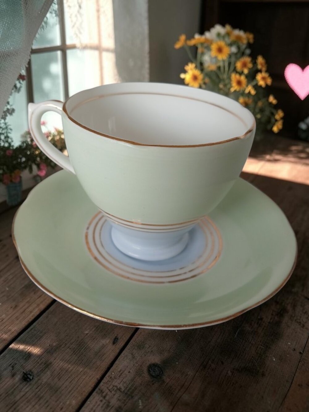 Vintage Royal Standard Mint Green Teacup Saucer Set England Bone China 1950s